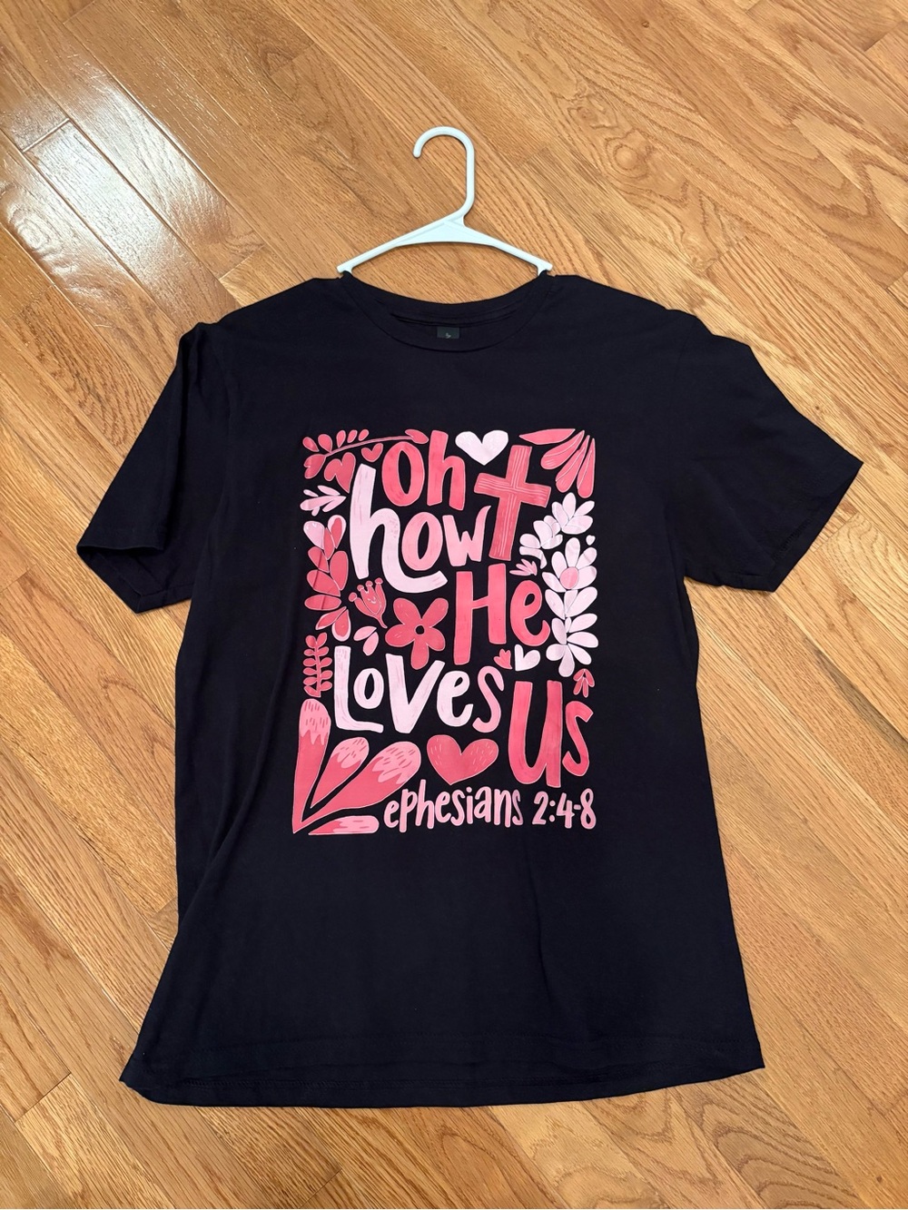 Oh How He Loves Us Graphic Tee - Black with Pink Print